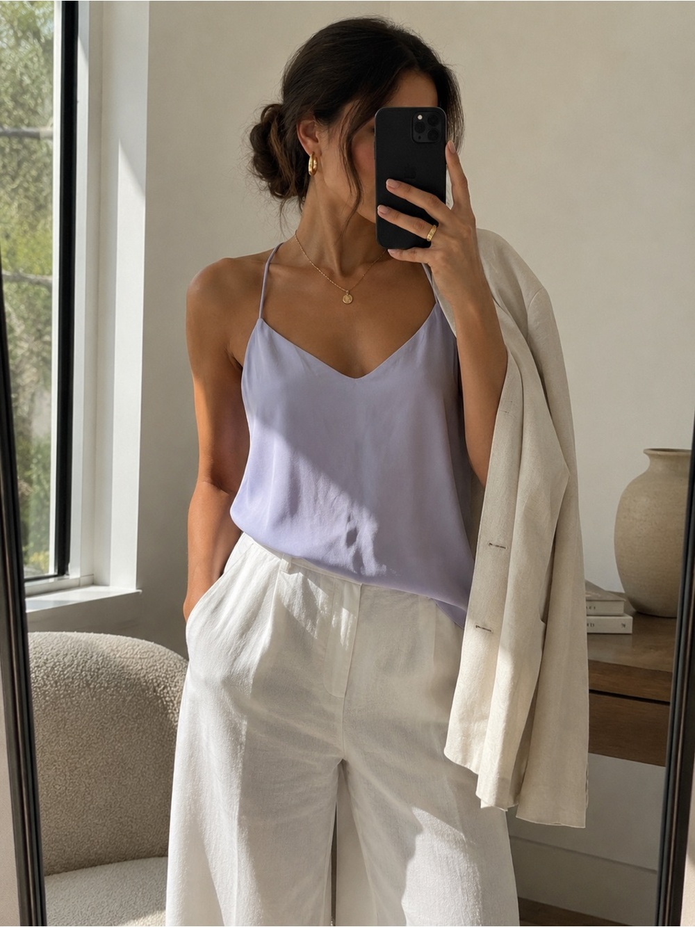 Tibi 100% Silk Lavender Lilac Racerback Cami Tank Sz 8 quiet luxury